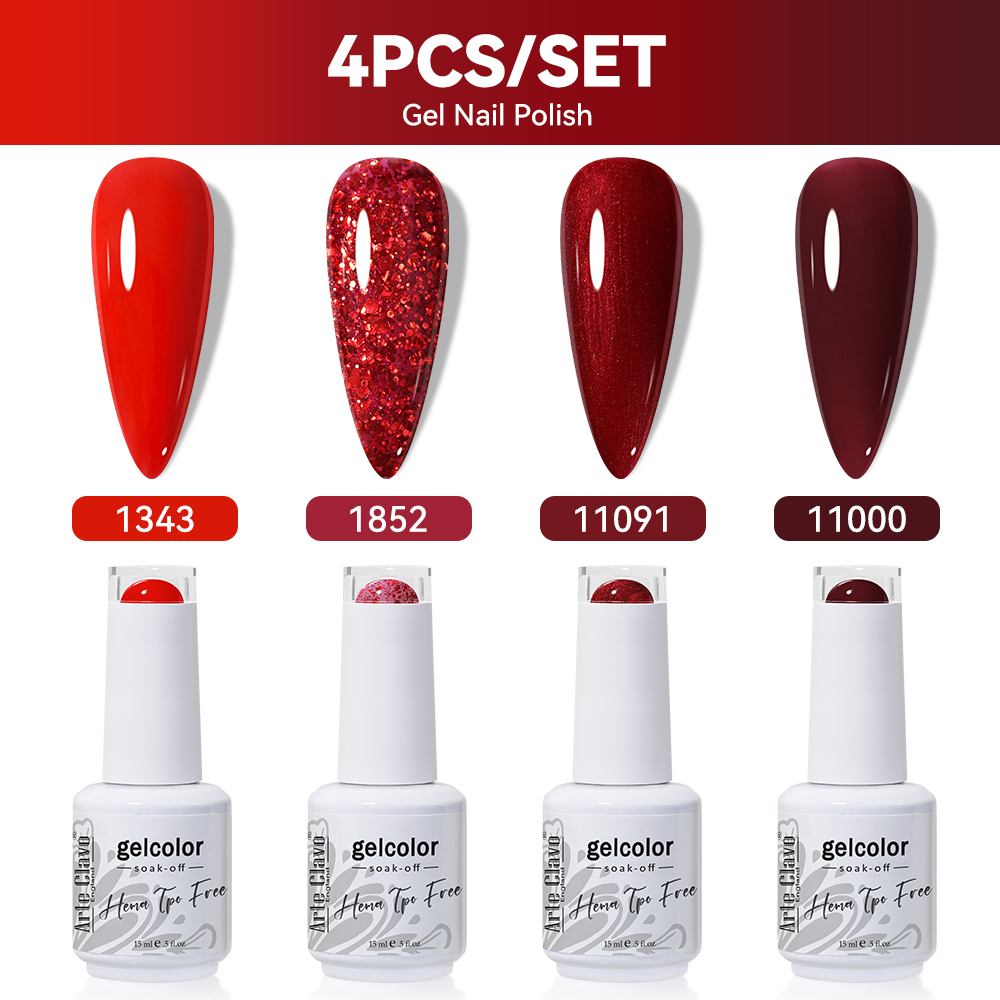 Resin Glitter Pack - Arte Clavo 4個セット ジェルネイルポリッシュ 15ml ワインレッド