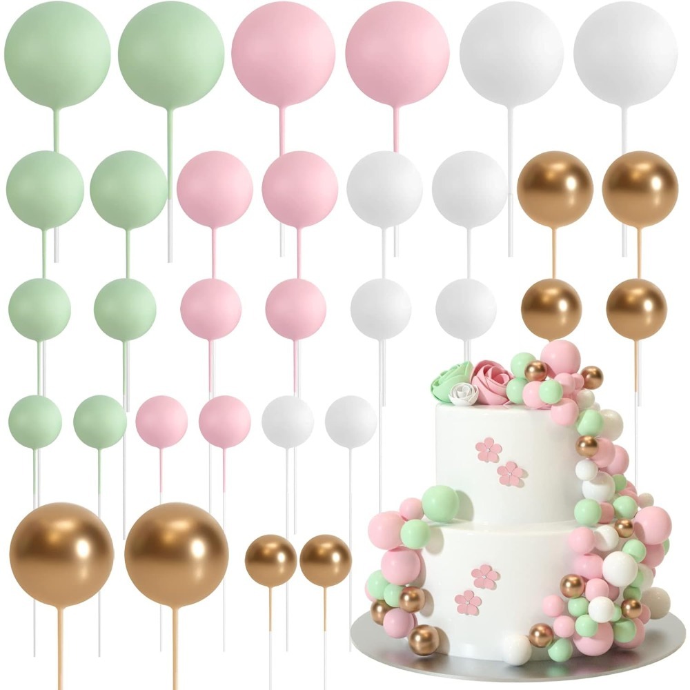 Gold Foil Flakes - 20個入り、ハッピーバースデーのボール型ケーキ飾り、金と銀のフォームボール、結婚式や誕生日パーティー、記念日のお祝いに。DIYでパーティーや自宅を飾り付け。