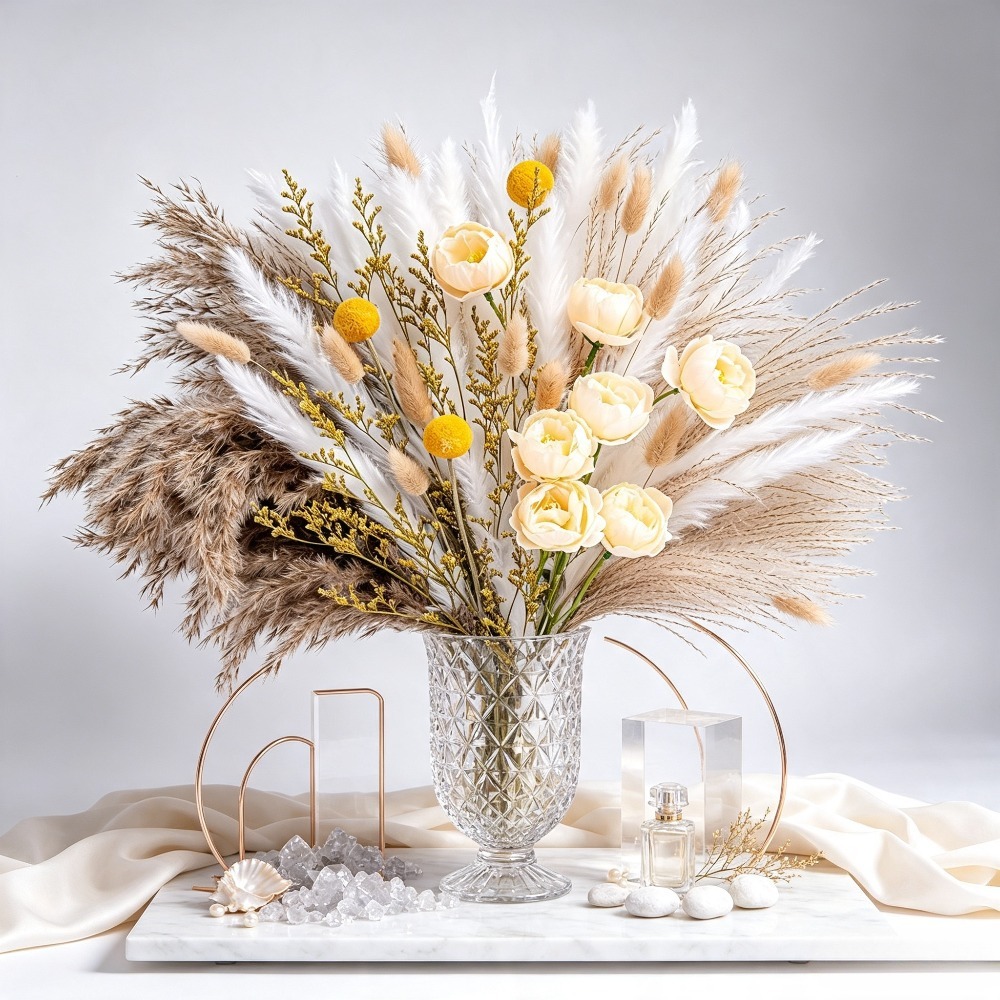 ミックスドライフラワーブーケ、パンパスグラス、バニーテイルグ - Dried Flower Bulk のレビューと価格