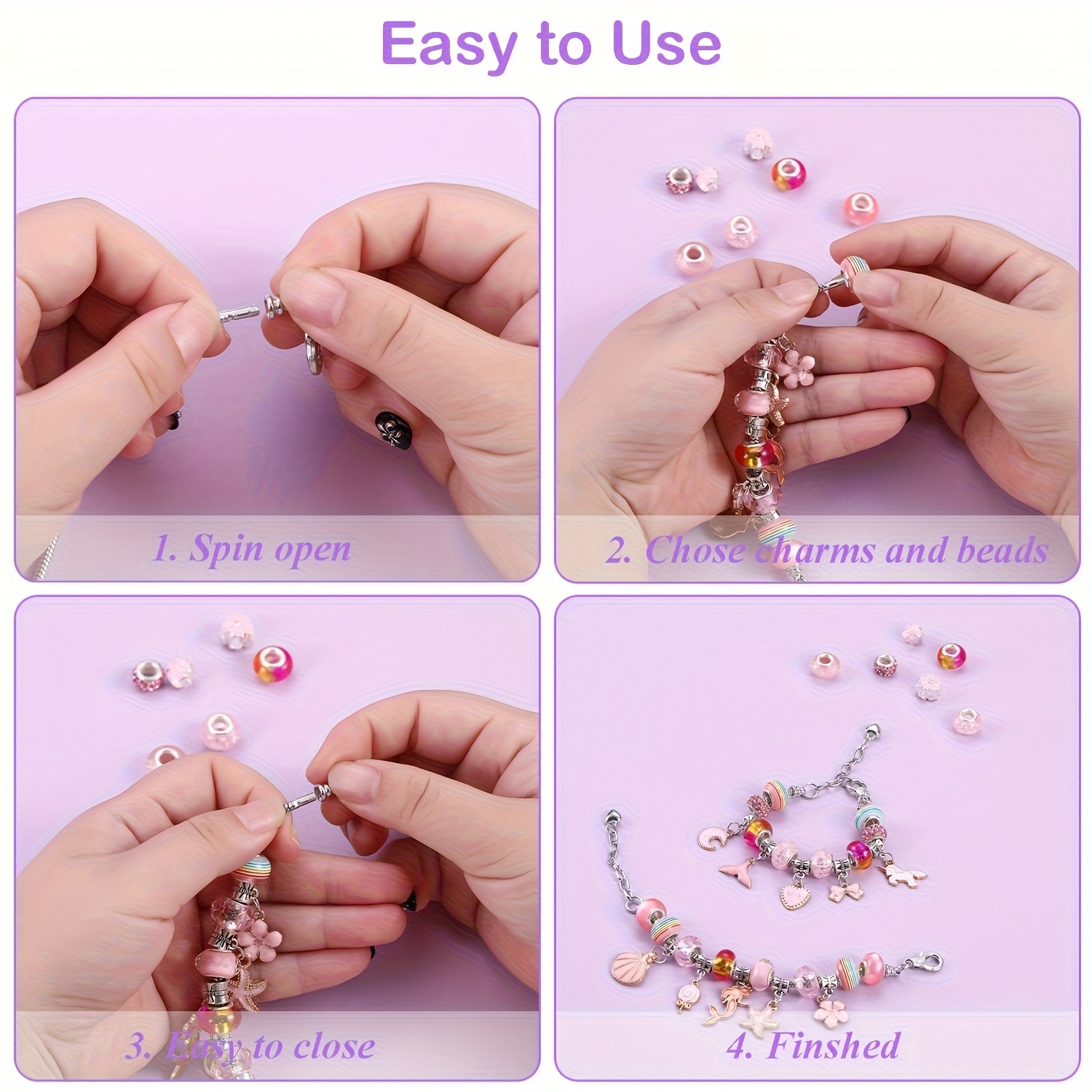 68個入りビーズキット。紫色のジュエリーボックスとピンク色の - Resin Jewelry Kit のレビューと価格